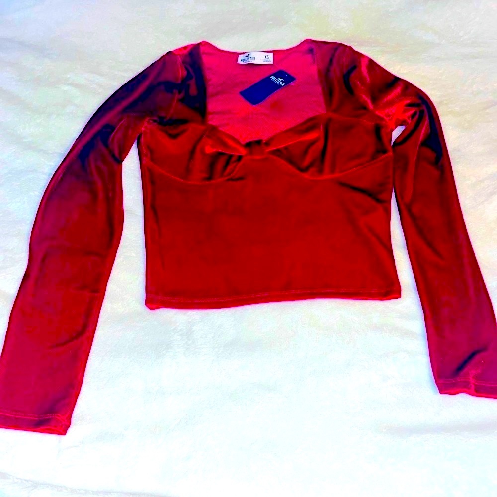 Hollister Crop Top Red Velvet bow XS New with tags